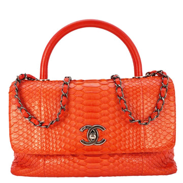 Pearl Street Bags Chanel Coco Flap Python Leather Top Handle Shoulder Bag Red