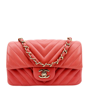 Pearl Street Bags Chanel Rectangular Flap Mini Quilted Chevron Leather Shoulder Bag Red