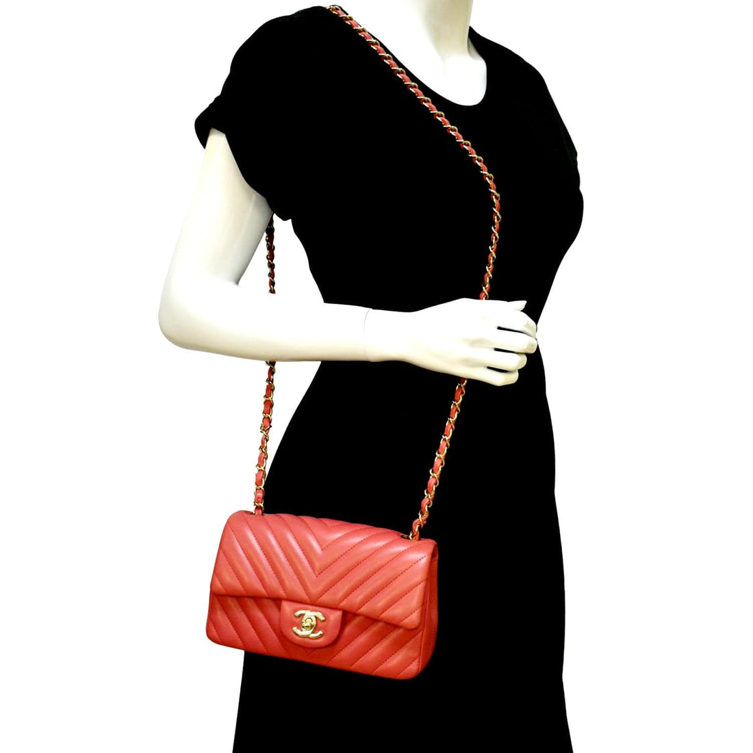 Pearl Street Bags Chanel Rectangular Flap Mini Quilted Chevron Leather Shoulder Bag Red