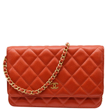 Chanel WOC Quilted Caviar Leather Crossbody Wallet Dark Orange