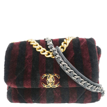 Pearl Street Bags Chanel 19 Flap Medium Striped Shearling Shoulder Bag Black