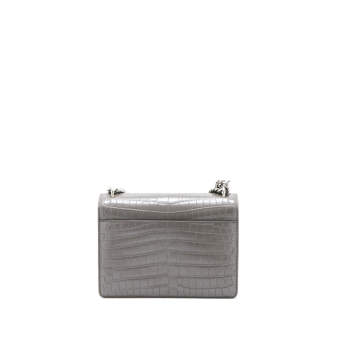 Saint Laurent Medium Sunset Chain Bag Croc Embossed CalBNkin Grey SHW