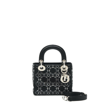 Top quality Dior Mini Lady Top quality Dior Satin Black With Crystal Black