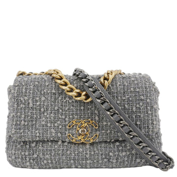 Pearl Street Bags Chanel 19 Flap Medium Quilted Tweed Shoulder Bag Gray