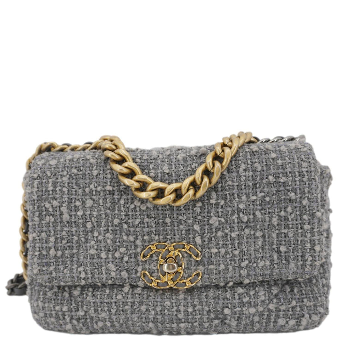 Pearl Street Bags Chanel 19 Flap Medium Quilted Tweed Shoulder Bag Gray