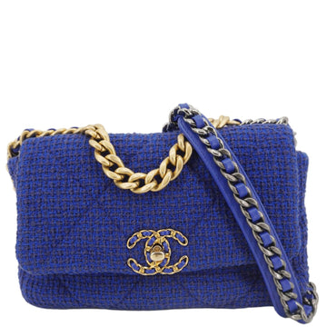Pearl Street Bags Chanel 19 Flap Quilted Tweed Shoulder Bag Blue