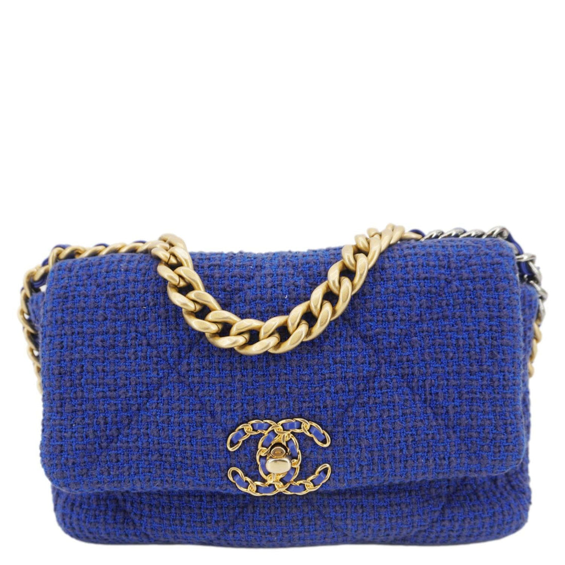 Pearl Street Bags Chanel 19 Flap Quilted Tweed Shoulder Bag Blue
