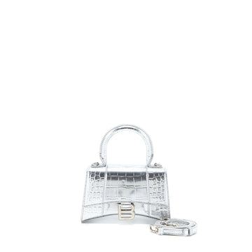 Balenciaga Hourglass XS Embossed CalBNkin Silver SHW