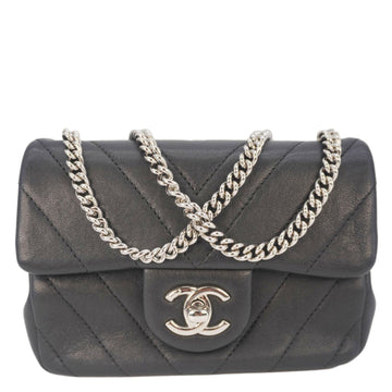 Pearl Street Bags Chanel Mini Flap Quilted Chevron Leather Crossbody Bag Black