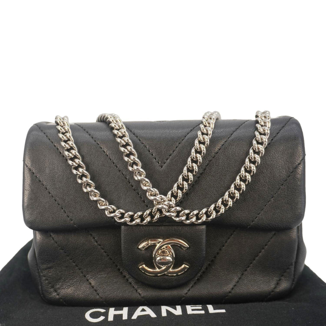 Pearl Street Bags Chanel Mini Flap Quilted Chevron Leather Crossbody Bag Black