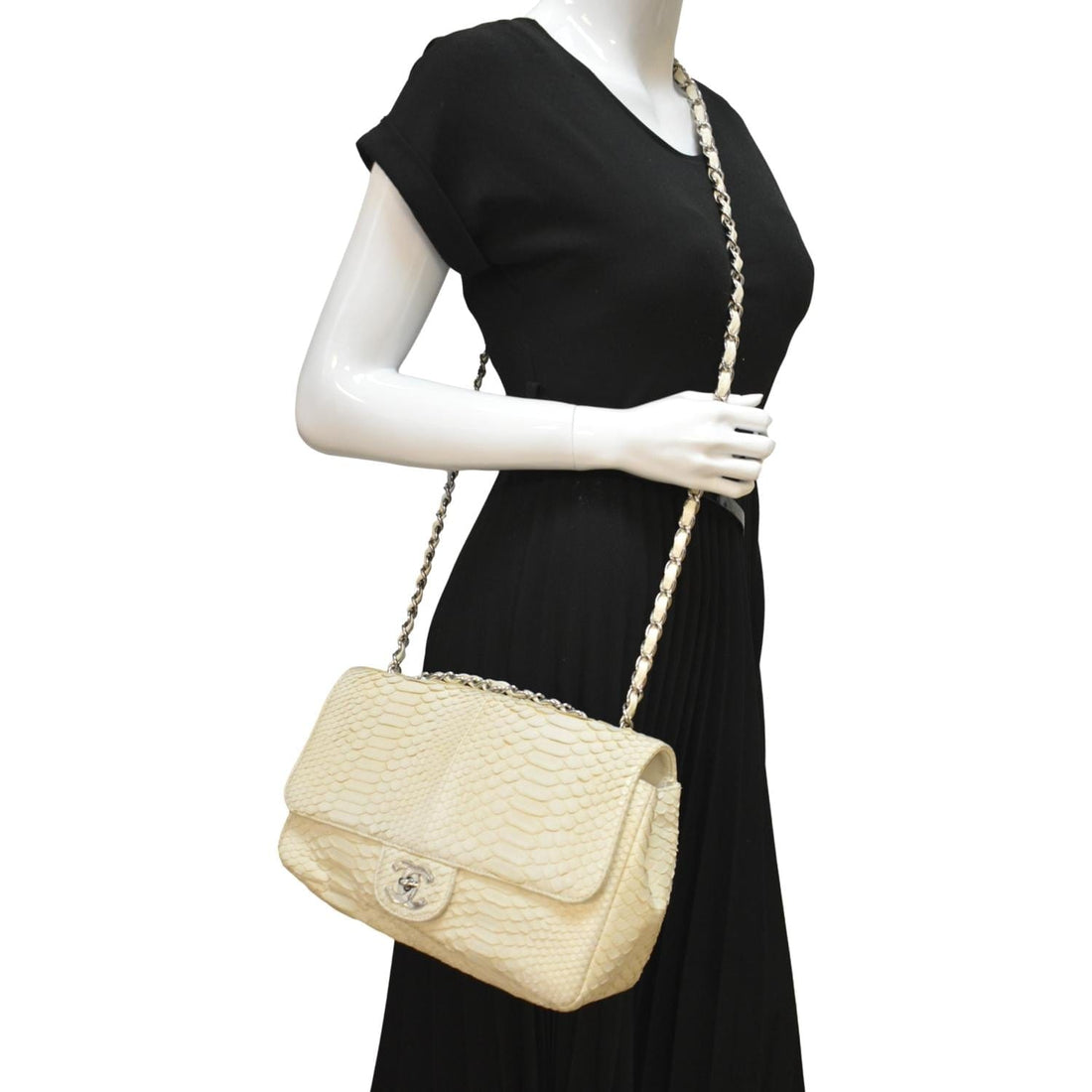 Pearl Street Bags Chanel Flap Python Leather Crossbody Bag Ivory