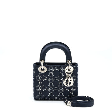Top quality Dior Mini Lady Top quality Dior Satin Crystal Cannage Dark Blue