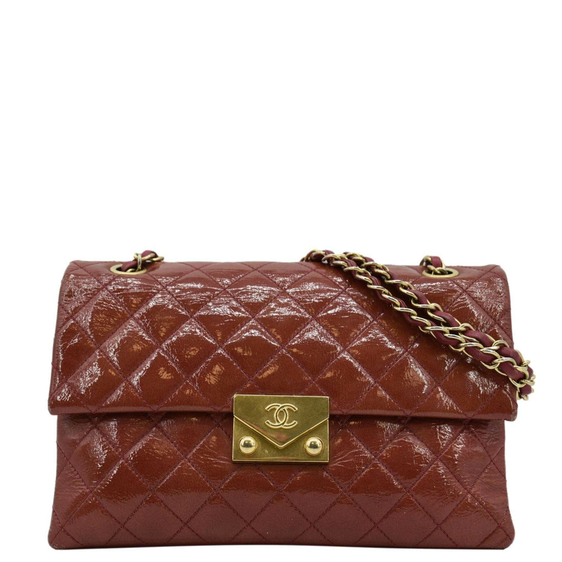 Pearl Street Bags Chanel 3 Pocket Accordion Flap Small Patent Leather Shoulder Bag Red