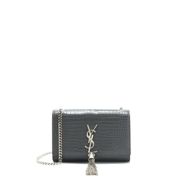 Saint Laurent Kate Tassel Croc Embossed CalBNkin Grey SHW