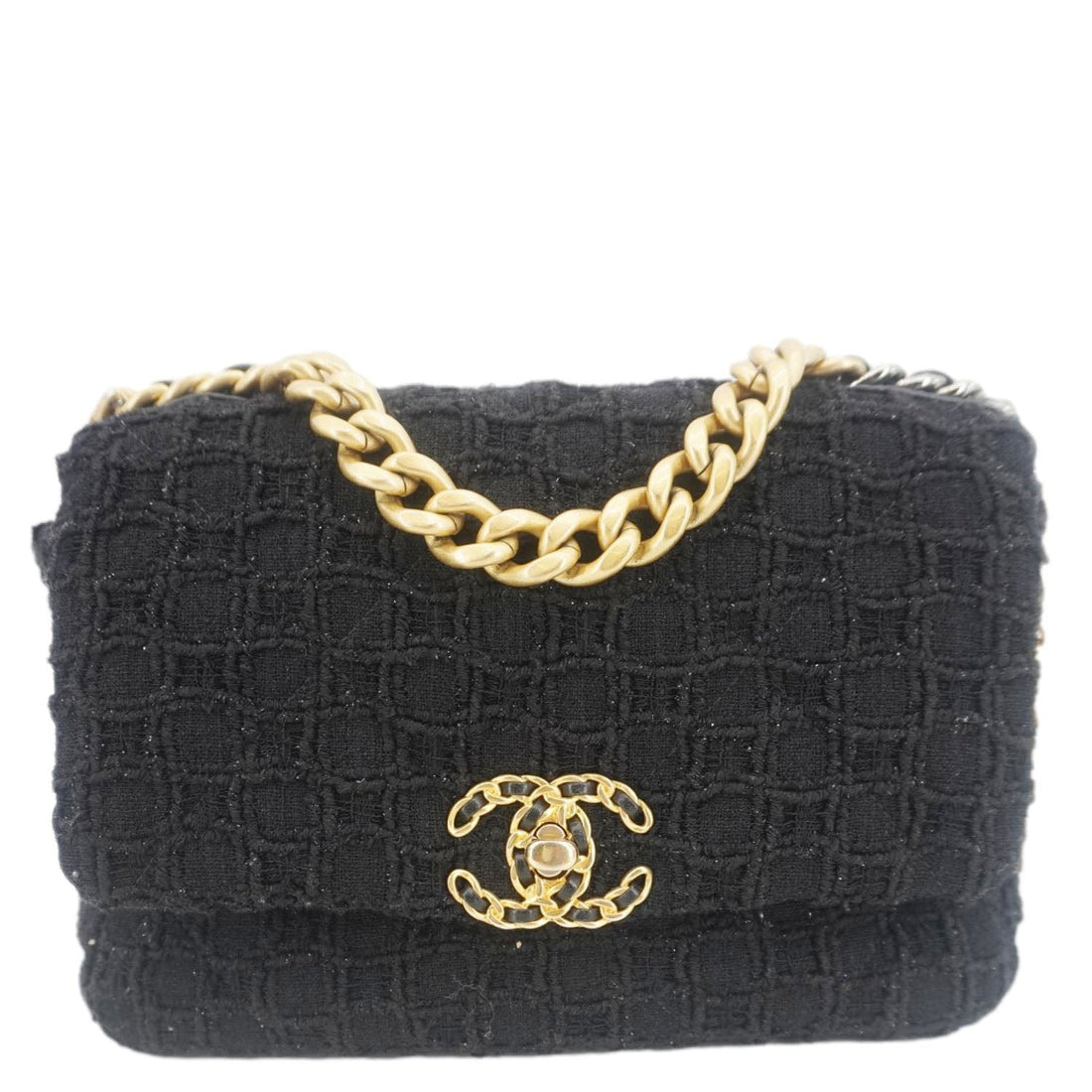 Pearl Street Bags Chanel 19 Flap Medium Tweed Shoulder Bag Black