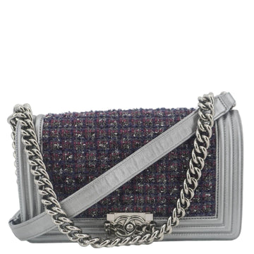 Pearl Street Bags Chanel Boy Flap Tweed Bag Shoulder Bag Silver