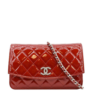 Pearl Street Bags Chanel Brilliant WOC Quilted Patent Leather Crossbody Wallet Red
