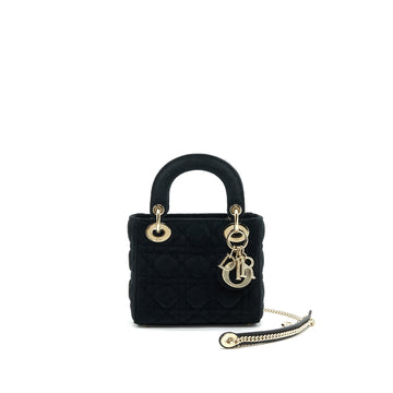 Christian Top quality Dior Mini Lady Top quality Dior in Velvet Black with Light Gold Hardware and white crystal