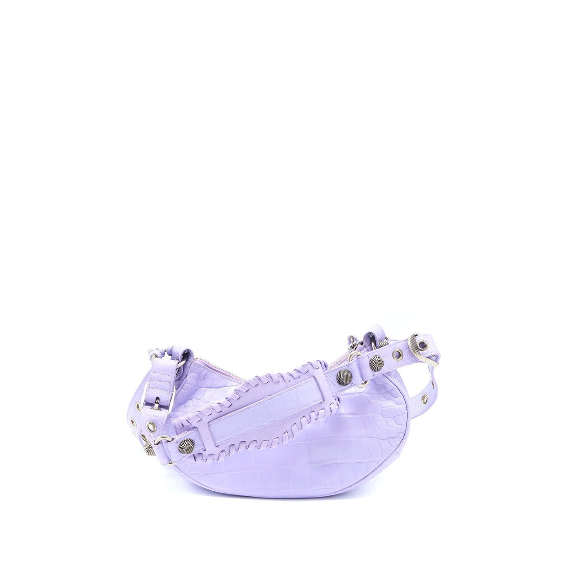 Balenciaga Le Cagole XS Shoulder Bag Croc Embossed CalBNkin Light Purple SHW