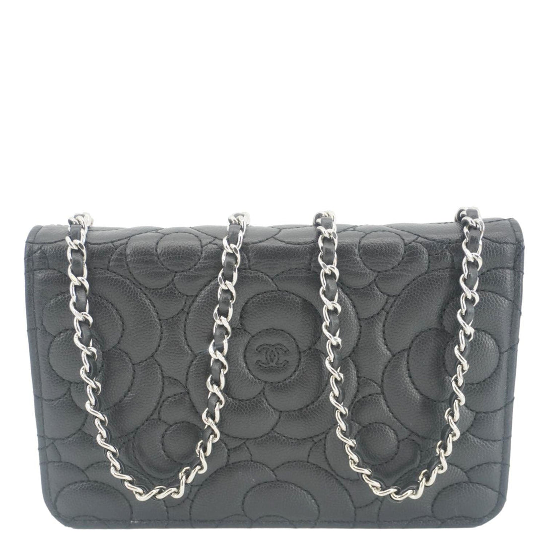 Chanel Camellia Caviar Leather Wallet on Chain Shoulder Bag Black