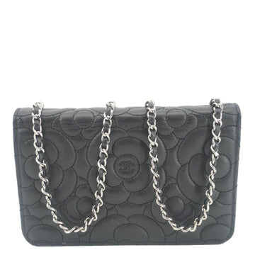 Chanel Camellia Caviar Leather Wallet on Chain Shoulder Bag Black