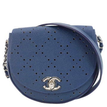Pearl Street Bags Chanel Perforated Caviar Leather Messenger Bag Navy Blue