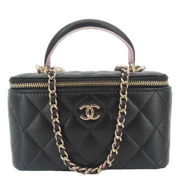 Chanel Vanity Case Quilted Leather Top Handle Crossbody Bag Black