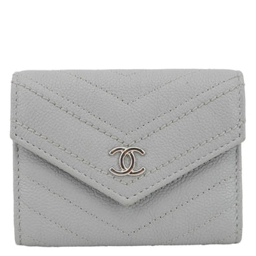Pearl Street Bags Chanel Envelope Flap Chevron Caviar Leather Compact Wallet Grey