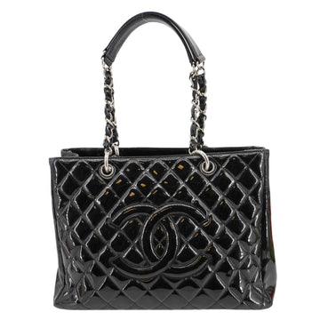 Pearl Street Bags Chanel Grand Shopping Patent Quilted Leather GST Tote Bag Black