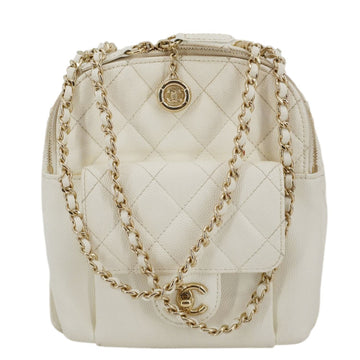Pearl Street Bags Chanel CC Day Small Caviar Quilted Leather Backpack White