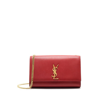 Saint Laurent /YSL Grained CalBNkin Medium Kate Bag Red GHW