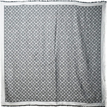 Louis-vuitton Wool Silk Monogram Denim Shawl Black 140