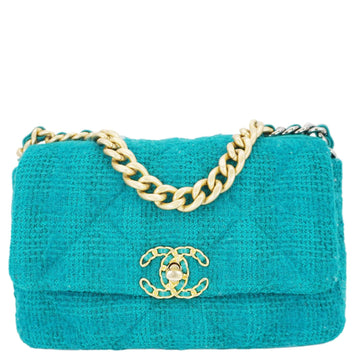 Pearl Street Bags Chanel 19 Flap Medium Quilted Tweed Shoulder Bag Teal