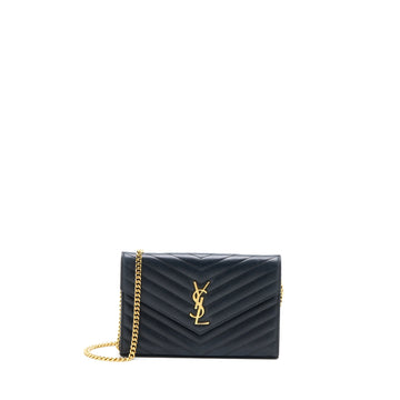 Saint Laurent/YSL Cassandra Matelasse Envelope Chain Wallet Grained CalBNkin Black GHW