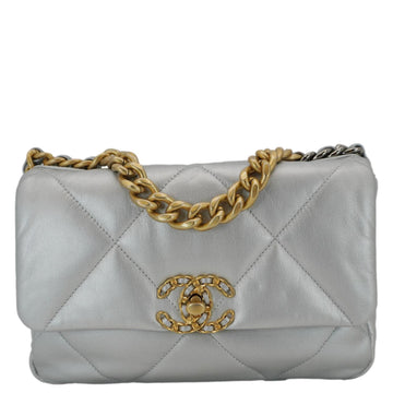 Pearl Street Bags Chanel 19 Medium Flap Quilted Leather Shoulder Bag Metallic Silver