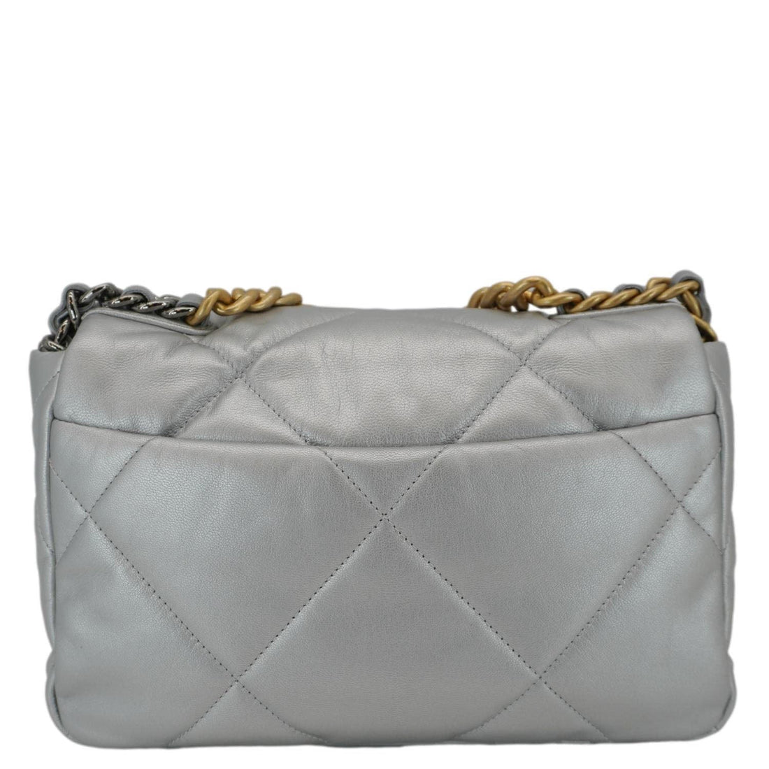 Pearl Street Bags Chanel 19 Medium Flap Quilted Leather Shoulder Bag Metallic Silver