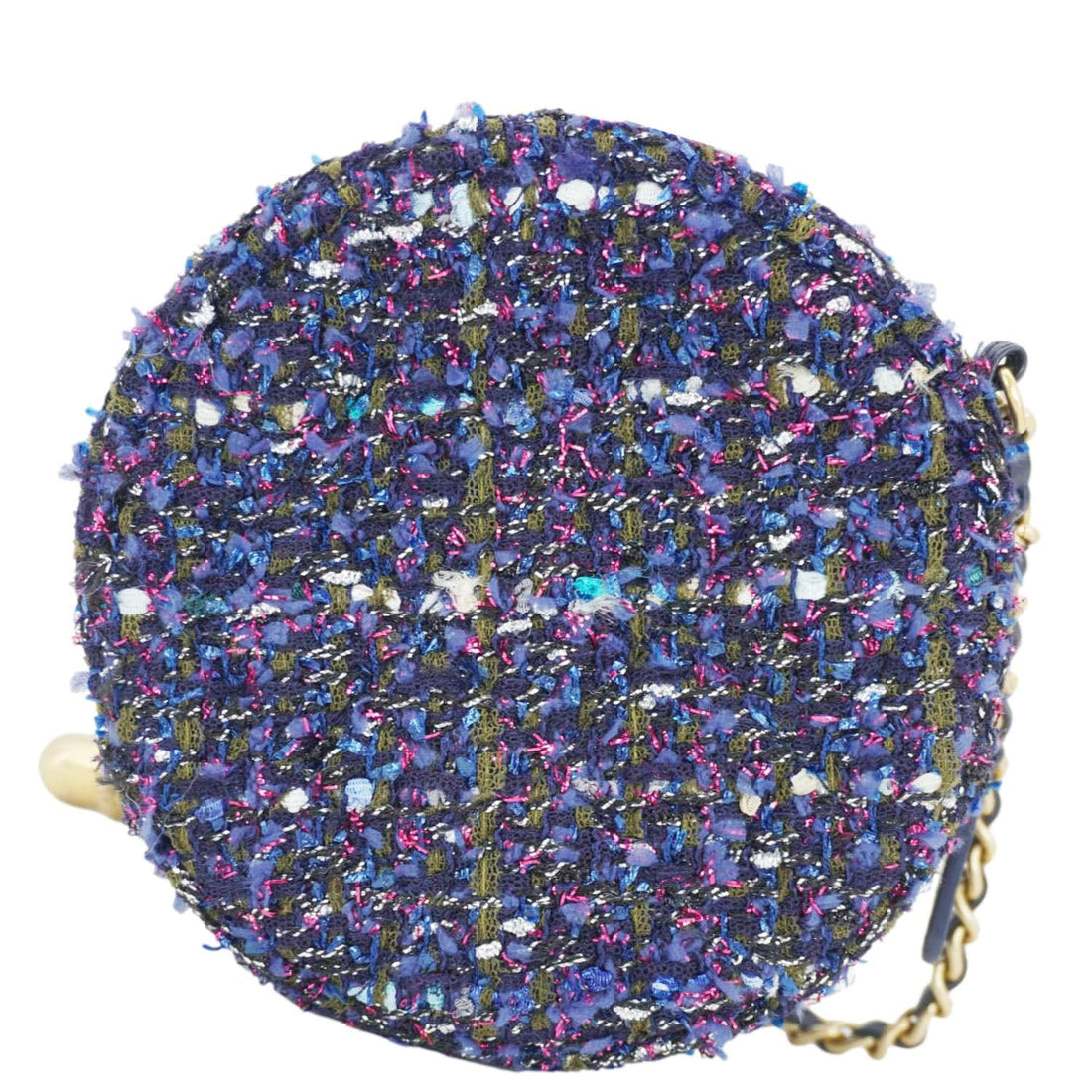Chanel Round Tweed Chain Clutch Crossbody Bag Blue
