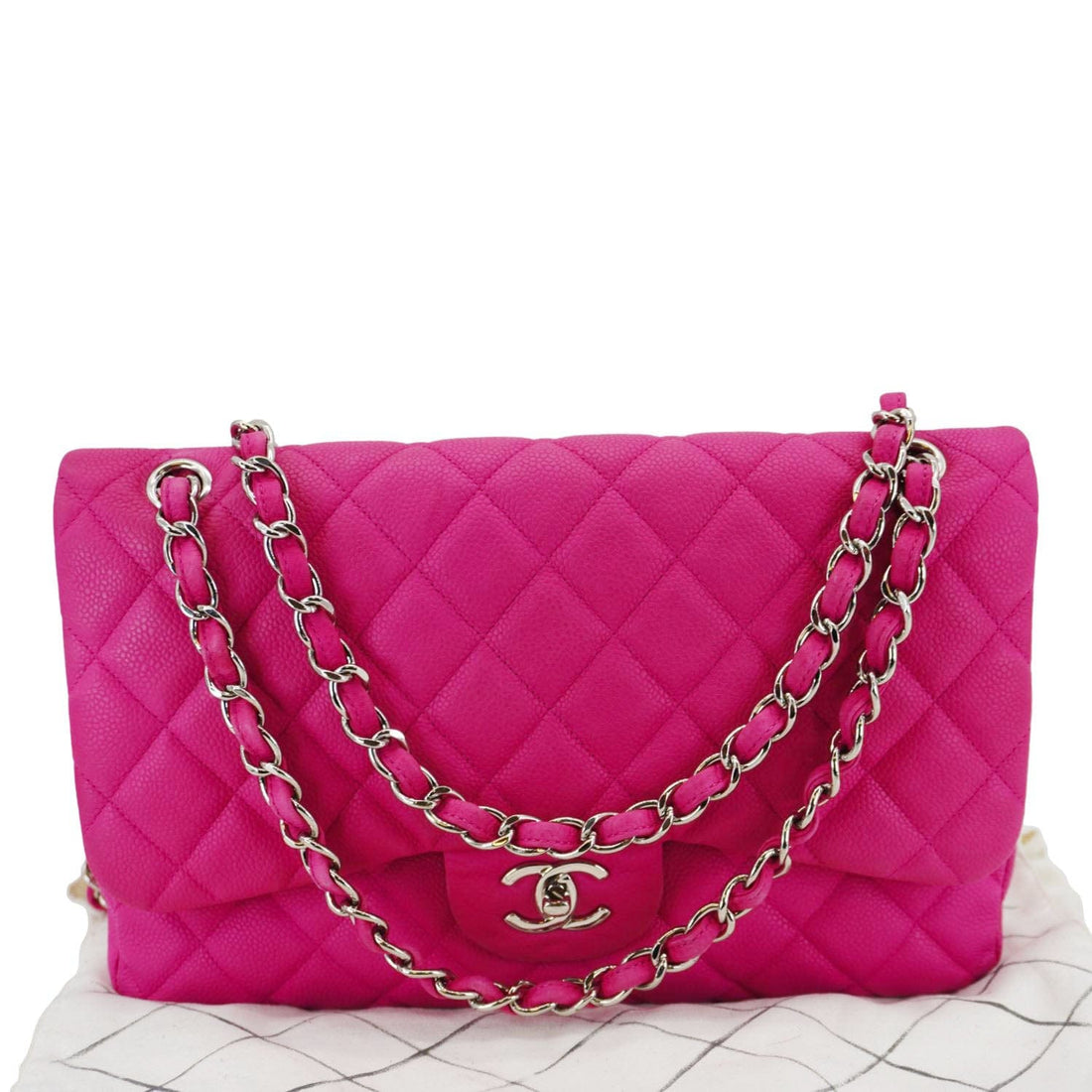 Pearl Street Bags Chanel Jumbo Classic Double Flap Quilted Caviar Leather Shoulder Bag Pink