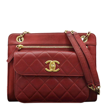 Pearl Street Bags Chanel Square Front Pocket Quilted Leather Chain Crossbody Bag Red