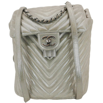 Chanel Urban Spirit Small Chevron CalBNkin Leather Backpack Silver