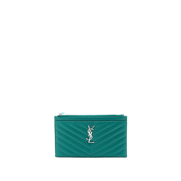 Saint Laurent Cassandra Matelasse Zipped Pouch Grained CalBNkin Green SHW