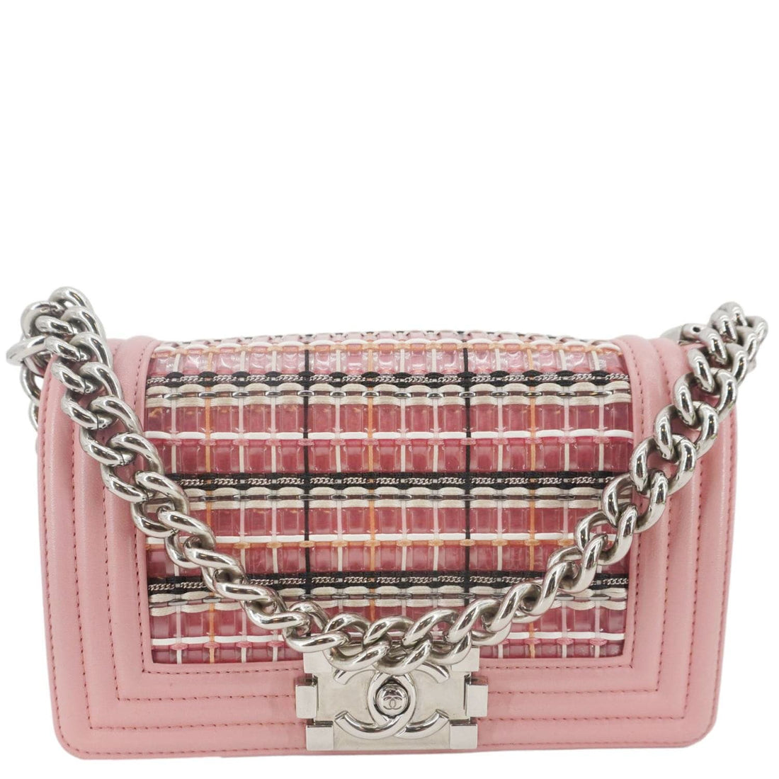 Pearl Street Bags Chanel Boy Flap Small  Woven Leather Shoulder Bag Pink