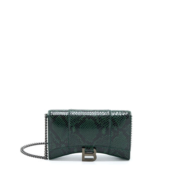 Balenciaga Hourglass Wallet With Chain Python Embossed CalBNkin Black/ Dark Green