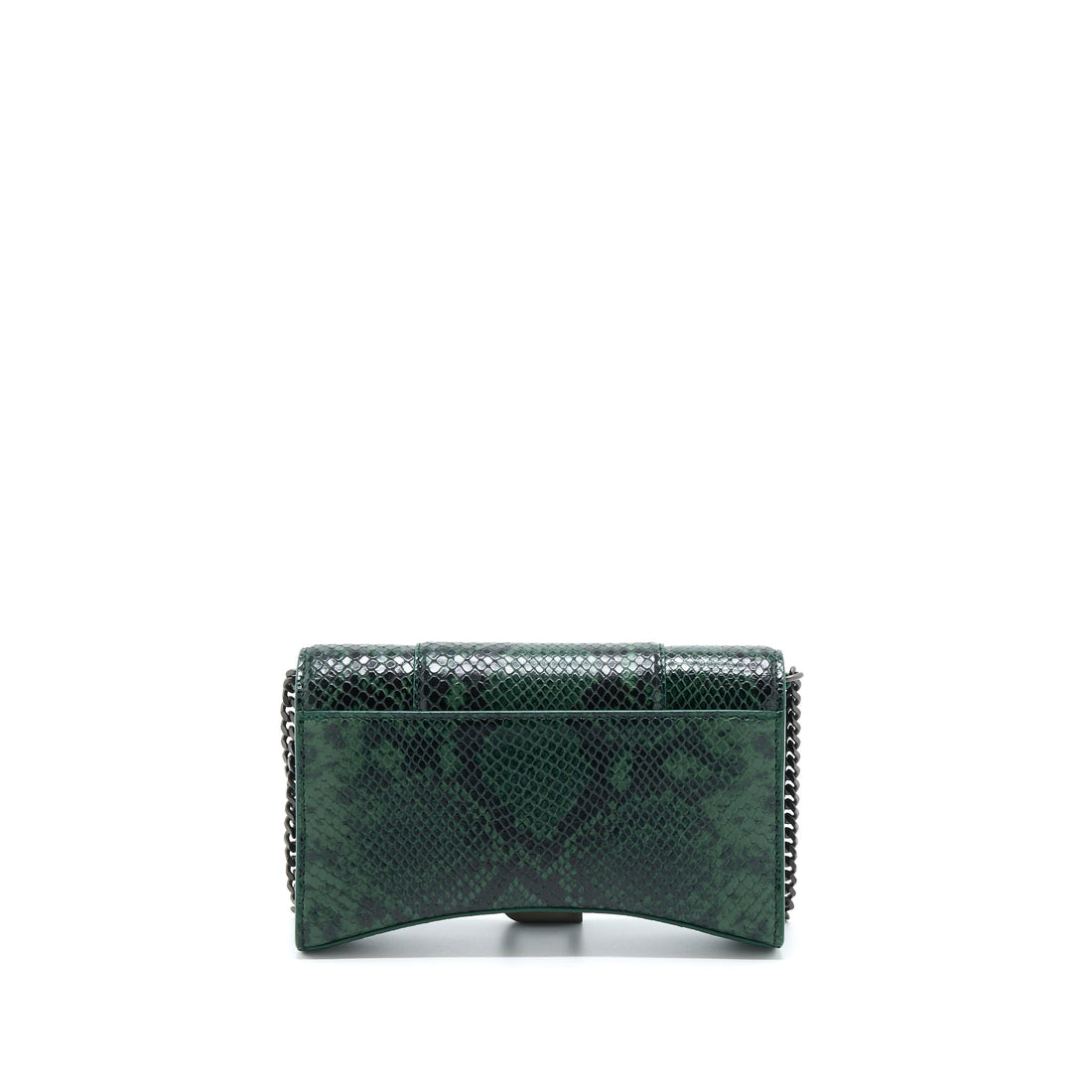 Balenciaga Hourglass Wallet With Chain Python Embossed CalBNkin Black/ Dark Green
