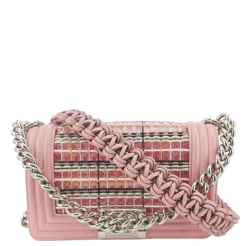 Pearl Street Bags Chanel Boy Flap Small  Woven Leather Shoulder Bag Pink