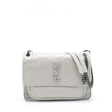 Saint Laurent Medium Niki Bag CalBNkin Light Grey With Ruthenium Hardware