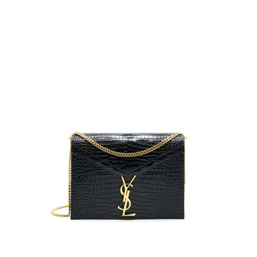 Saint Laurent Cassandra Monogram Clasp Bag Croc-Embossed CalBNkin Black GHW