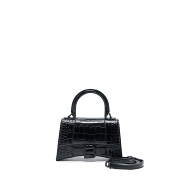 Balenciaga Hourglass XS Croc-Embossed CalBNkin So Black