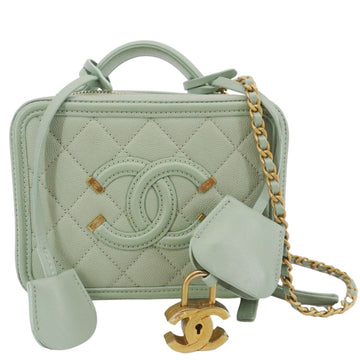 Pearl Street Bags Chanel Vanity Case Filigree CC Small Caviar Quilted Shoulder Bag Light Green