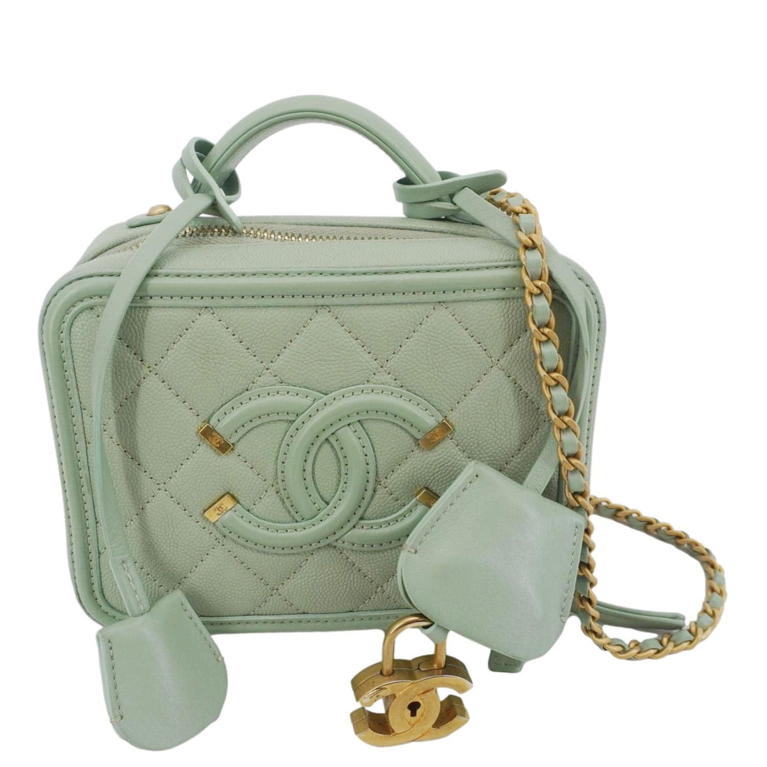Pearl Street Bags Chanel Vanity Case Filigree CC Small Caviar Quilted Shoulder Bag Light Green